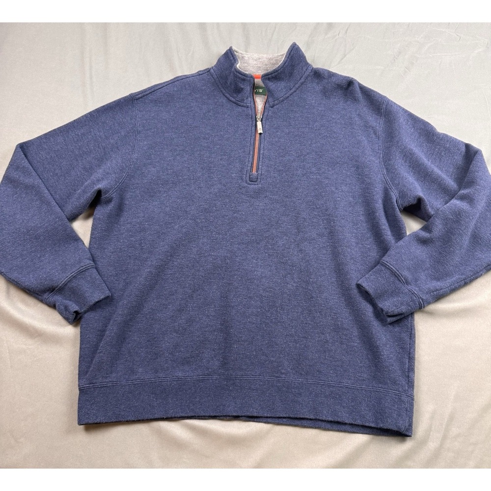 Orvis Mens Blue Heathered Quarter Zip Cotton Pima Tencel Pullover Sweater L 3EHM